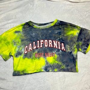 From SHEIN it’s a grey and neon yellow tie-dye size xs